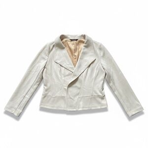 Allegra K Beige Faux Leather Moto Blazer Jacket Women’s Large Neutral Classic
